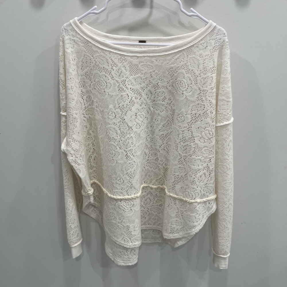 Free People Cream Lace Sweatshirt